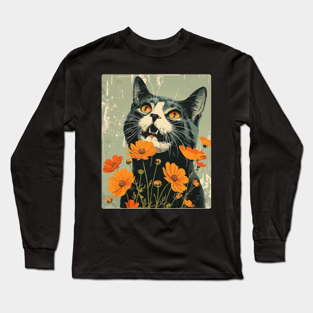 American Shorthair Cat Flowers Photo Cat Lover Gift Long Sleeve T-Shirt by karishmamakeia
